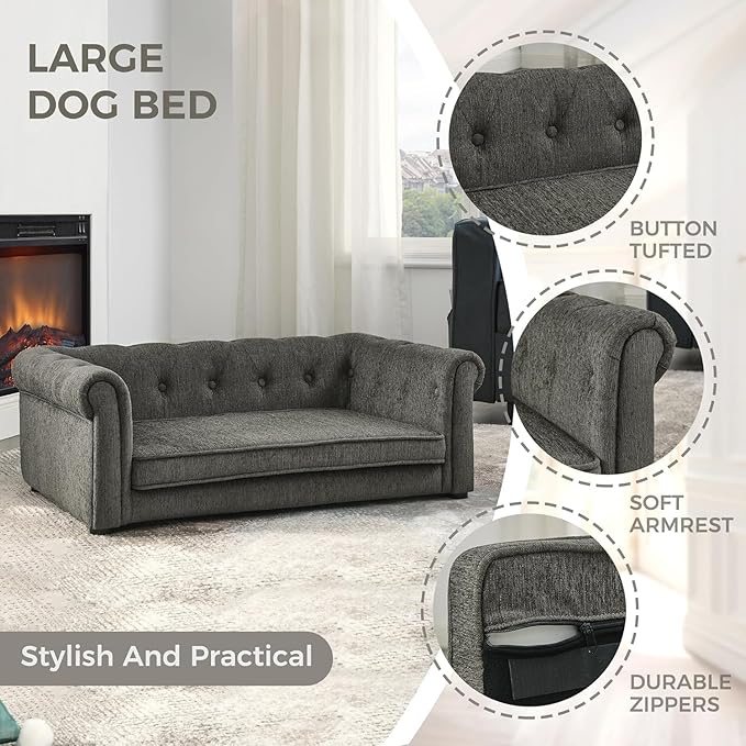 Dog Sofa Couch for Medium Dogs, 31" Memory Foam Dog Couch with Washable Fabric, Removable Cushion, Sofa Bed for Medium Dogs, Grey-PurrikoPets