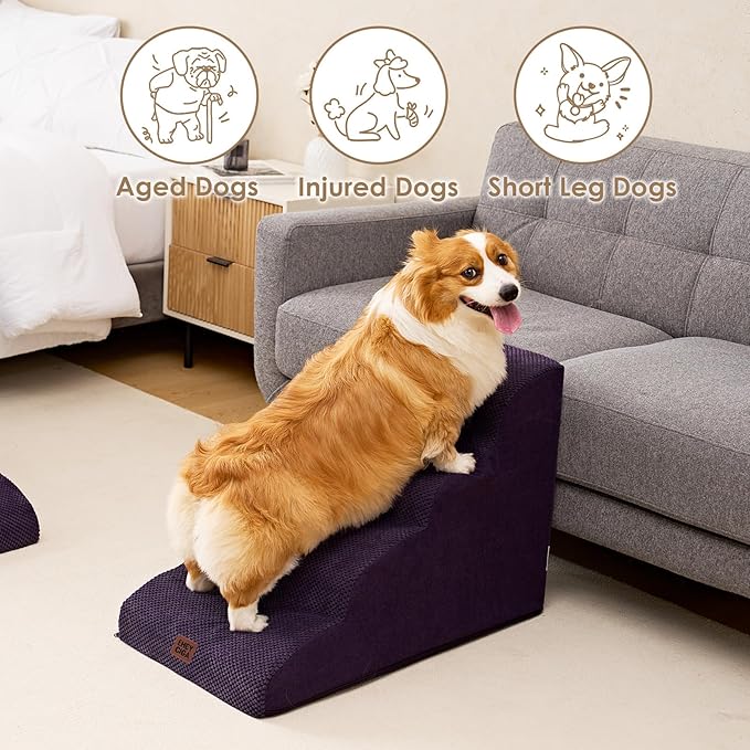 EHEYCIGA Curved Dog Stairs Ramp for High Beds 19.7" H, 4-Step Dog Steps for Small Dogs and Cats, Pet Stairs for High Bed Climbing, Non-Slip Balanced Pet Step Indoor, Purple-PurrikoPets