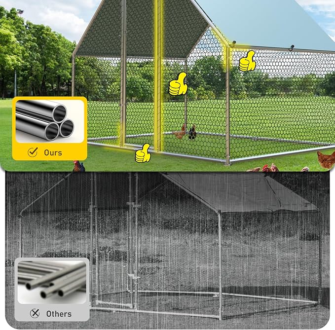 1.26’’ Large Metal Chicken Coop Walk in, Chicken Pen for Chickens, Outdoor Chicken Runs Coops Dog Kennel, Spire Roofed Chicken Runs for Yard with Anti-Ultraviolet Cover (9.8’Lx26.2’Wx6.4’H)-PurrikoPets