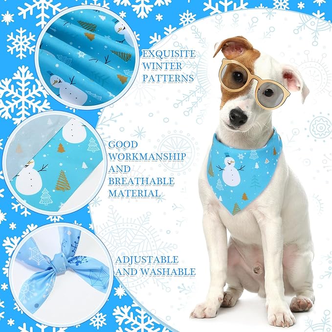Abbylike 50 Pieces Winter Dog Bandanas Bulk Blue Snowflake Dog Bandanas for Pets Triangle Kerchief Scarf Bibs for Winter Pets Cats Party Costume Accessories (25.6 x 17.7 x 17.7)-PurrikoPets