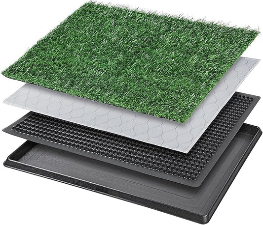 Dog Grass Pet Loo Indoor/Outdoor Portable Potty, Dog Litter Box, Artificial Grass Patch Bathroom Mat and Washable Pee Pad for Puppy Training, Full System with Trays (Pet Training Tray, 20"x16")-PurrikoPets