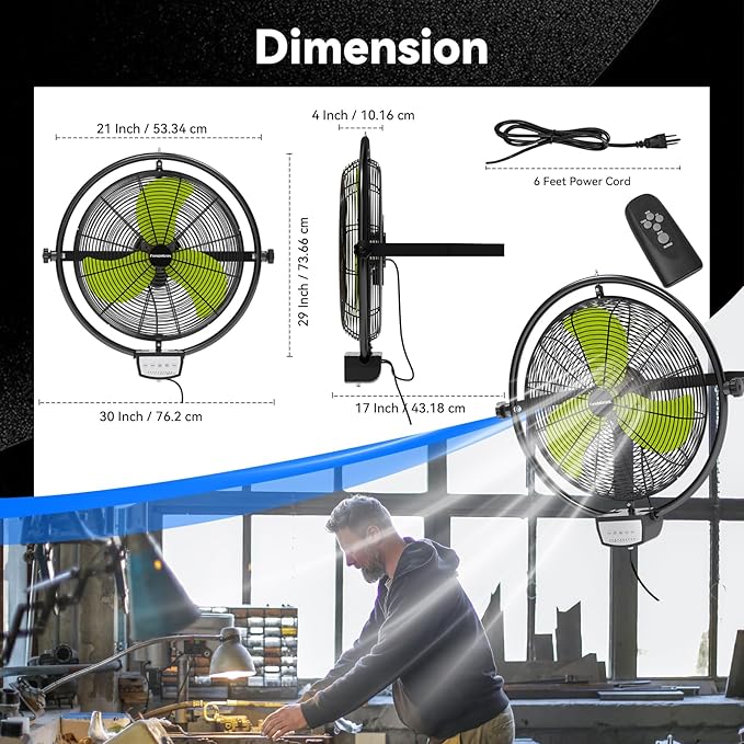 20 IN 5500 CFM Remote Control Wall Mount Fan, 3 Speed High Velocity Wall Fan with Timer, Oscillation & Tilting, Air Circulator for Garage, Commercial, Greenhouse, Warehouse & Gazebo Use, UL Listed-PurrikoPets