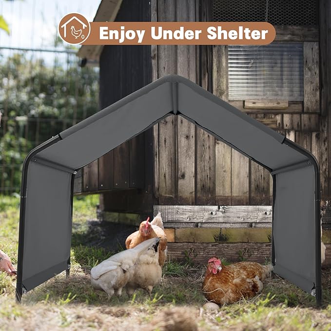 Dog Shade Shelter Outdoor 4'x4'x3' Tent for Large Medium Dogs, Outside Sun Rain Canopy Pet House for Livestock Pigs Cats with Waterproof Roof Ground Nails,Darkl Gray-PurrikoPets