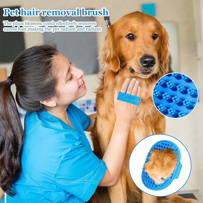 Dog Grooming Brush, Lilpep Pet Shampoo Bath Brush Soothing Massage Rubber Comb with Adjustable Ring Handle for Long Short Haired Dogs and Cats (Blue, set)-PurrikoPets