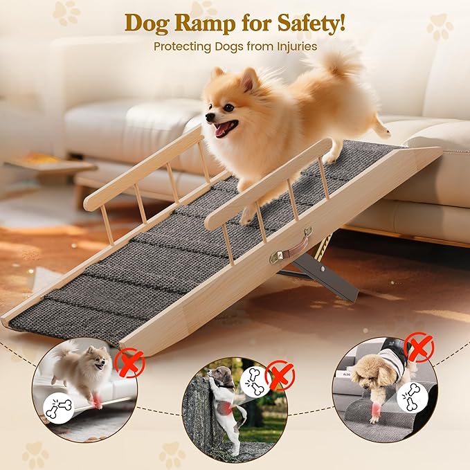 Dog Ramp for Bed Couch, Pet Ramp for Small Medium Old Dogs Cats with 10 Adjustable Heights from 5.91" to 19.69", 47" Long Portable Non-Slip Dog Bed Ramp for High Bed, Couch, Hold up to 200 LBS-PurrikoPets