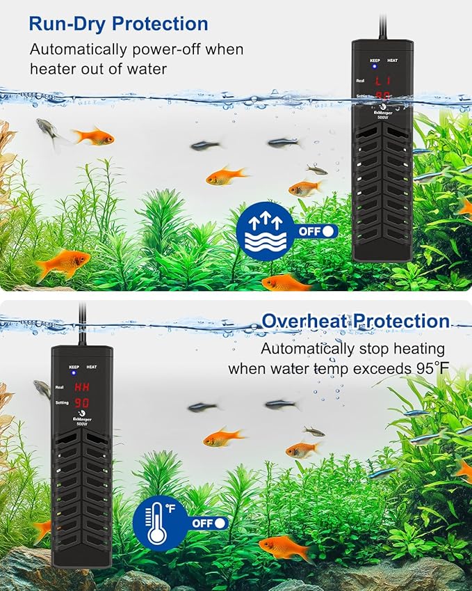 fishkeeper 800W Submersible Aquarium Heater – Ultra-Safe Digital Fish Tank Heater for 80-230 Gallon, Leaving Water Auto Power-Off, PID Intelligent Fast Heating, 59°F-93°F Accurate Temperature Control-PurrikoPets