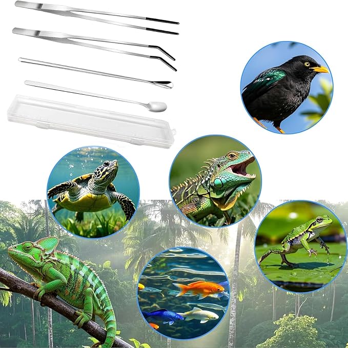4PCS-Rubber Tip Feeding Tongs for Reptiles Extra Long Stainless Steel Reptile Feeding Tongs Terrarium Tools Feeder for Lizards Bearded Dragon Snake Enclosure Tank Accessories-PurrikoPets