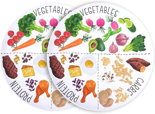 9" Portion Control Plate - Healthy Nutrition Plate for Adults and Teens, Melamine, Ideal for Weight Loss and Diabetes Management (2 Pack)-PurrikoPets