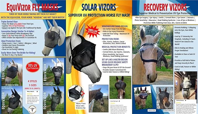 EquiVizor 95% UV Eye Protection (XL) Standard Horse Fly Mask - Help with Uveitis, Corneal Ulcer, Light Sensitivity. Designed to Stay On Your Horse.-PurrikoPets