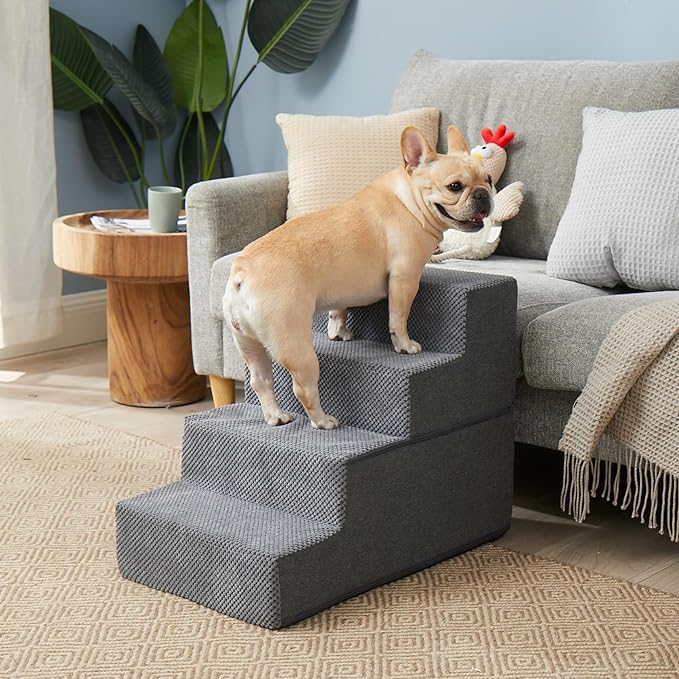 EHEYCIGA Dog Stairs for Bed 18" H, 4-Step Dog Steps for High Bed, Pet Steps for Small Dogs and Cats, Non-Slip Balanced Pet Ramp Indoor, Grey-PurrikoPets