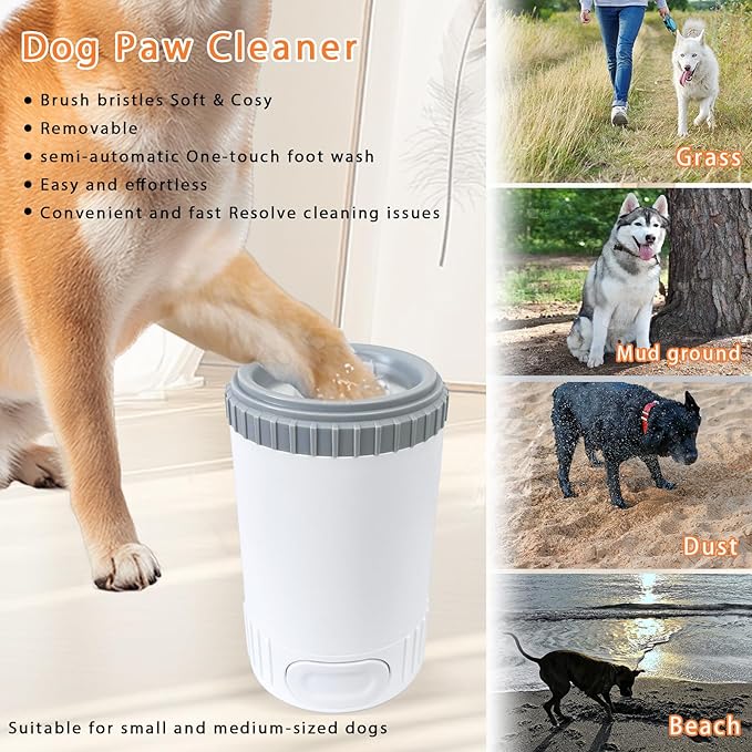 Dog Paw Cleaner with Absorbent Towel, Dog Paw Washer, Muddy Paw Cleaner, Dog Foot Cleaner, Plunger Style Dog Paw Washer, Paw Cleaner for Dogs, Suitable for Small Breed & Medium Breed Dogs-PurrikoPets