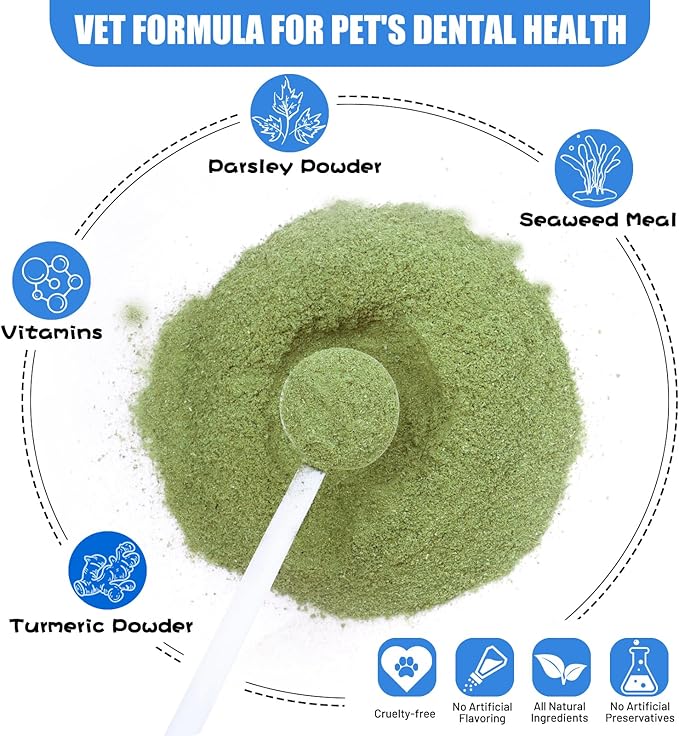 Dog Teeth Cleaning Powder, Dog Dental Powder and Breath Freshener, Plaque Off Pet Tooth Cleaning lab co, Bad Breath & Tartar Remover for Dogs, Natural Herbal Blend - All Breeds & Sizes-PurrikoPets