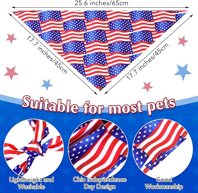 Abbylike 200 Pcs Patriotic Dog Bandanas Bulk Labor Day Bandanas for Dogs Triangle Kerchief Scarf Set for Puppy Small Medium Large Workers' Veterans Day Costume Accessories (25.6 x 17.7 x 17.7 Inch)-PurrikoPets