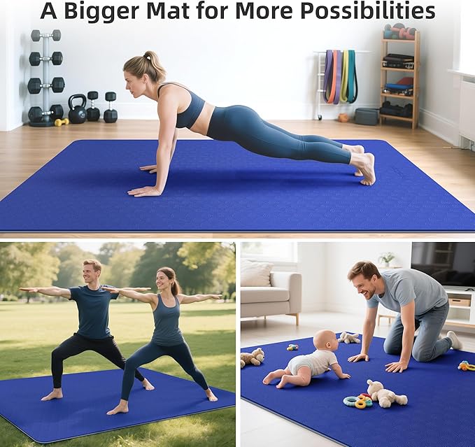 Extra Large Yoga Mat - 72"x35", 72"x48", 78"x57" - Wide TPE Exercise Mat for Home, Stretching, Couples & Family Workouts - 6-12mm Thick, Non-Slip & Waterproof - with Carry Bag and Straps-PurrikoPets