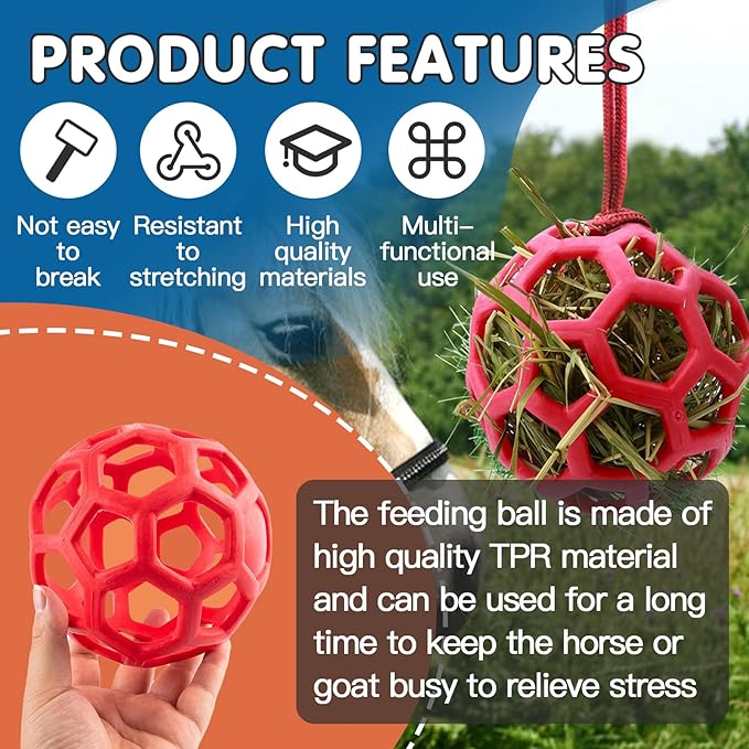 2 Pcs Hay Ball for Horses to Play with, Relieve Stress with This Bright Color Hay Feeder Ball for Horses Goat to Avoid Boredom-PurrikoPets