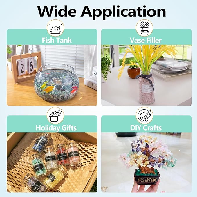 3 Lb Rosy Pink Stones Aquarium Gravel Rocks, Tumbled Chips Crushed Crystal Quartz Healing Stones for Garden|Vase Filler|Fish Turtle Tank Decorations-PurrikoPets