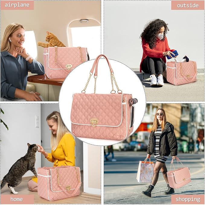 Fashion Pet Carrier Dogs Cat Small Animals Purse Bag, Leather Pet Carriers Dog Puppy Kitten Tote Travel Handbag TSA Airline-Approved-PurrikoPets