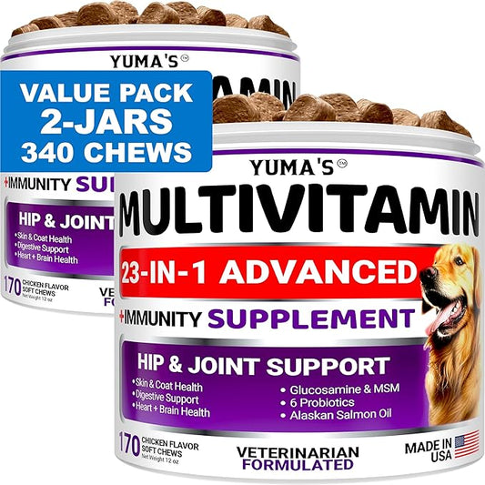 2-Pack Dog Multivitamin Chewable with Glucosamine - Dog Vitamins and Supplements - Senior & Puppy Multivitamin for Dogs - Hip & Joint Support - Immune Health, Skin, Heart, Digestion, Probiotics-PurrikoPets