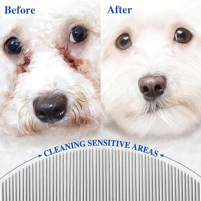 2 Pack Professional Eye Comb For Pets,Stainless Steel Tear Stain Remover For Cats & Dogs,Gentle Round-Head Grooming Tool,Precisely Removes Stains, Dirt And Debris From The Eye Area-PurrikoPets