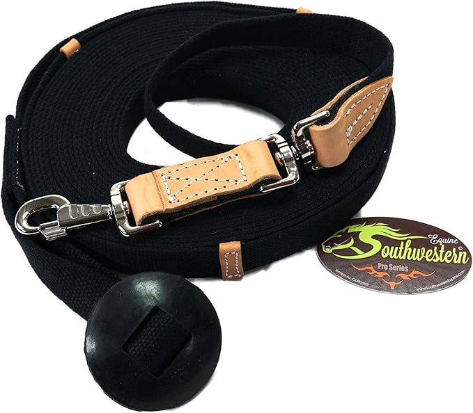 35' Flat Cotton Web Lunge Line with Bolt Snap & Rubber Stop - by Southwestern Equine (35', Black)-PurrikoPets