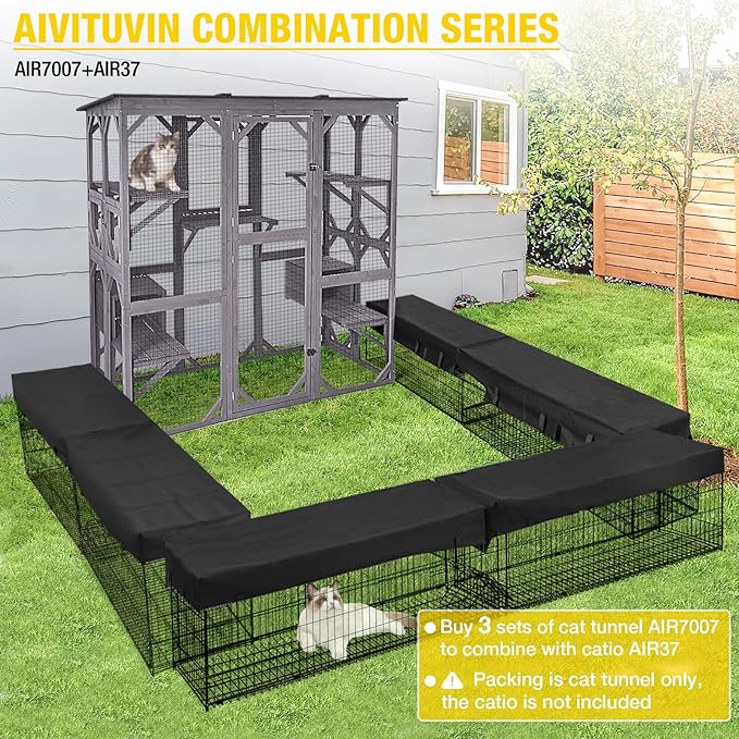 Aivituvin Catio Outdoor Cat Enclosure Large Walk in Cat Kennel Kitten Cage with Platforms and Small Houses-PurrikoPets