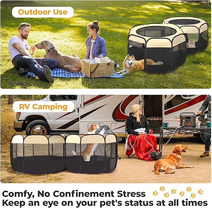 EighteenTek 2-in-1 Pop Up Cat Playpen XLarge, Dog Puppy Pet Playpen, Indoor Outdoor Cats Enclosed, Cat Tent House Crate Cage, Portable & Foldable Playpen for Kittens(No Divider, Unified Space)-PurrikoPets