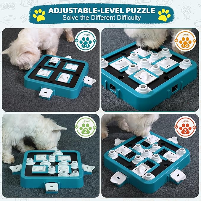 Dog Puzzle Toy Mental Stimulation - Level 3 in 1 Dogs Food Feeder Puzzle, Dog Treat Puzzle Feeder (Advanced-Mars Green Board)-PurrikoPets