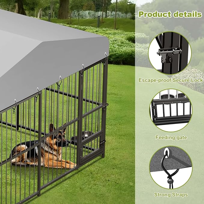 10x10x6FT Large Dog Kennel Outside Dog Playpen Outdoor Dog Enclosures with UV-Resistant Waterproof Roof Covered Dog House Outdoor,Lock,for Medium and Large Dogs,Easy Assembly-PurrikoPets