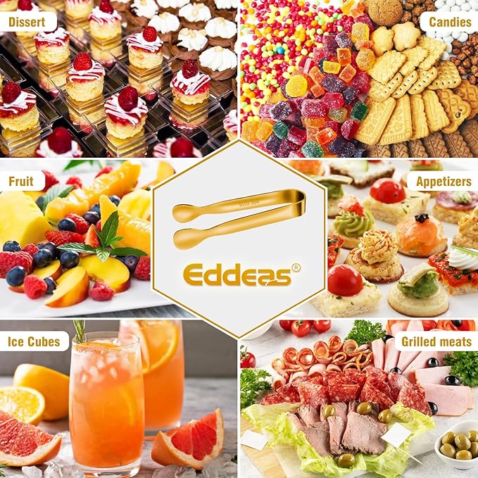 12 PCS Small Serving Tongs, 4.3" Mini Gold Tongs, Gold Kitchen Tongs for Serving Food, Coffee Bar, Tea Party, Desserts Party and Ice Bucket-PurrikoPets