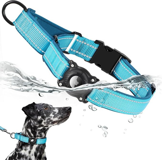 Airtag Dog Collar with Martingale Design, IP68 Waterproof Air Tag Collar Holder, Adjustable Reflective Soft Padded Nylon Dog Collar for Large Medium Small Dogs-PurrikoPets