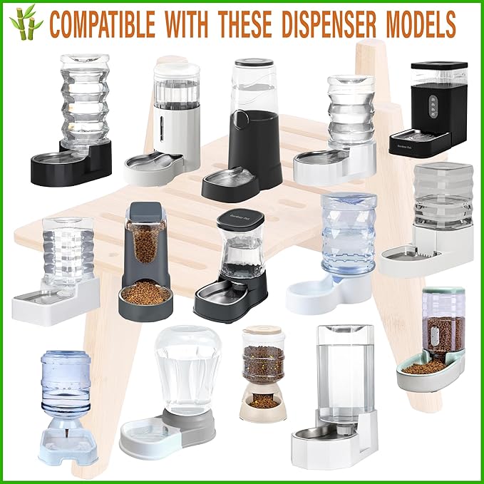 Dog Water Bowl Dispenser Stand - Compatible with Automatic and Gravity Water/Food Dispensers - Adjustable Width, Holds Various Sizes [See Photos for Measurements] - Bamboo-PurrikoPets