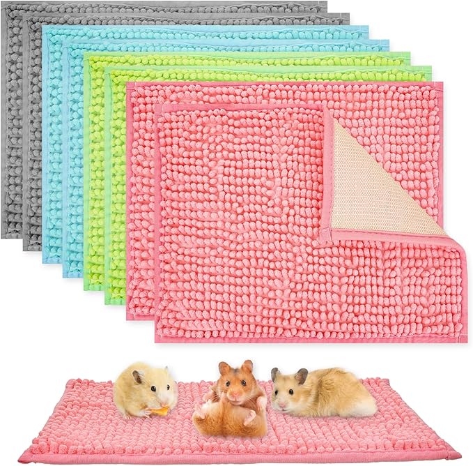 8 Pcs Guinea Pig Liner Washable Rabbit Cage Liner 16x12 Inch Guinea Pig Fleece Mats Reusable Bedding Pee Pads for Small Animals, Bunny (Gray, Green, Pink, Blue)-PurrikoPets