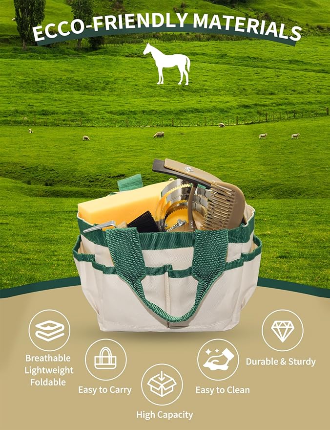 9 Pieces Horse Grooming Kit, Tack Room Supplies Set with Tote Bag, Horse Brush Set for Effective Cleaning and Bathing, Professional Equine Coat Care Kit for Horse Riders Beginner-PurrikoPets