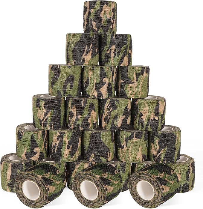 24 Pack Camo Self Adhesive Wrap, 2” x 5 Yards Vet Wrap Cohesive Camo Grip Tape Medical Wrap Self Adherent for Ankle, Wrist Sprains, Pet First Aid-PurrikoPets