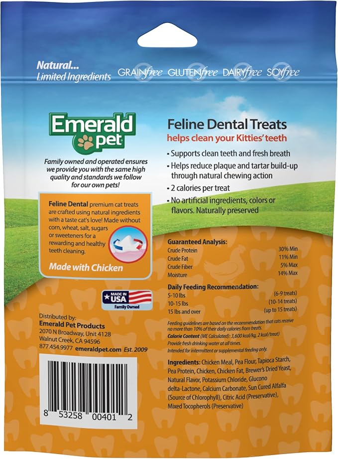 Feline Dental Treats — Tasty and Crunchy Cat Dental Treats Grain Free — Natural Dental Treats to Clean Cat Teeth, Freshen Cat Breath, and Reduce Plaque and Tartar Buildup — Chicken Treats, 3 oz-PurrikoPets