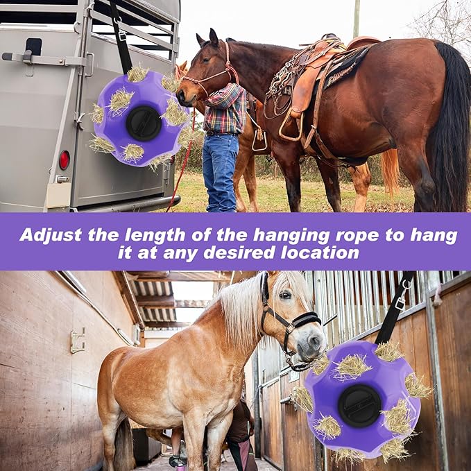 15.75" Hay Ball for Horse with Hanging Strap Slow Feed Horse Treat Ball Extra Large Hanging for Paddock Stall Stable Supplies (Purple)-PurrikoPets