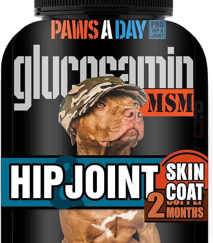 Glucosamine for Dogs Hip & Joint Supplement – “Two-in-One Combo” Dog Joint Care and Improved Skin & Coat with Chondroitin, MSM, Omega 3, Collagen & Biotin, 60 Chewable Tablets-PurrikoPets