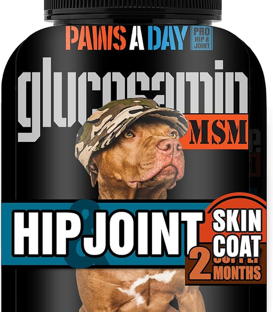 Glucosamine for Dogs Hip & Joint Supplement – “Two-in-One Combo” Dog Joint Care and Improved Skin & Coat with Chondroitin, MSM, Omega 3, Collagen & Biotin, 60 Chewable Tablets-PurrikoPets