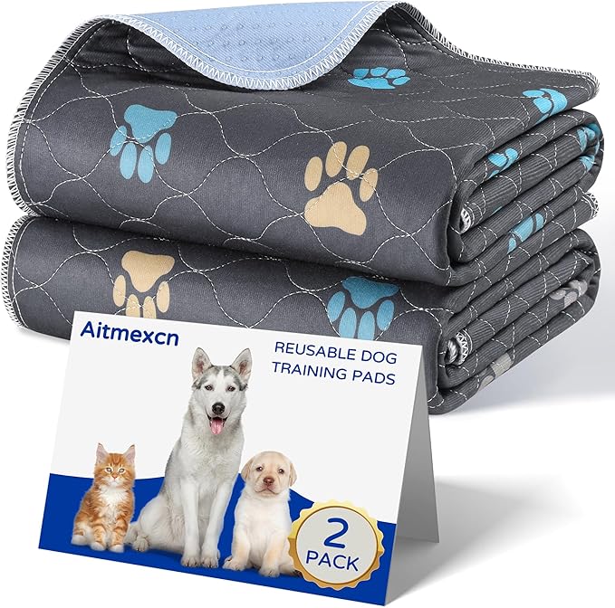 Aitmexcn Washable Puppy Dog Pee Pad, 2PCS 100% Waterproof Whelping Training Mat for Puppy/Senior Dog, Fast Drying Reusable Puppy Pads for Indoor, Outdoor and Car Travel- 54'' x 54''-PurrikoPets