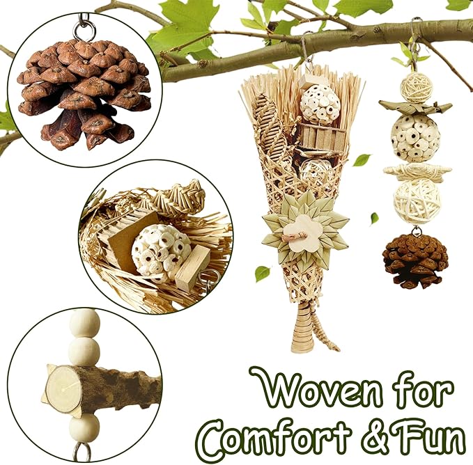 5-Pack Natural Flower Bird Toys – Foraging & Chewing Toys for Parakeets, Cockatiels, Conures & Small Birds – No Plastic, All-Natural Materials-PurrikoPets