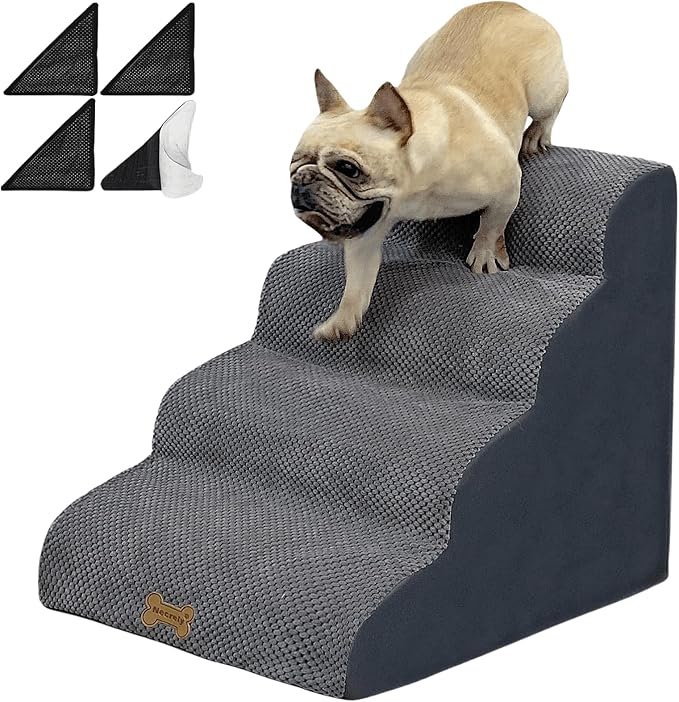 4-Step Dog Stairs for High Beds 18-24 Inch Pet Steps 2 3 4 5 Tier Ladder Non-Slip Sturdy Ramp Small Medium Large Dog Steps to Couch Bed Old Dogs Balanced Pet Stairs for Getting on Bed-PurrikoPets
