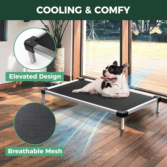 FXW TitanNest Chew-Proof Elevated Dog Bed, Raised Cot for Indoor/Outdoor/Camping Use, Durable & Waterproof Cooling Pet Bed with Exclusive Cover for Extra Large Dogs, 56.0" L x 31.0" W x 7.3" H, Black-PurrikoPets