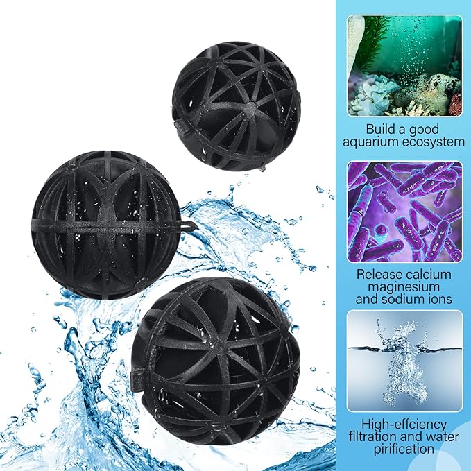 500 Pieces Bio Filter Balls Black Bio Balls for Aquarium Filter Pond Filter 1.02 Inch Internal Bioballs Filter Media with 5 Pieces Aquarium Filter Media Bags Mesh Bags with Zipper for Fish Tank Pond-PurrikoPets