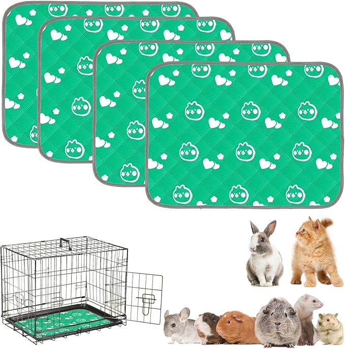 4 Pack Guinea Pig Bedding - Washable Guinea Pig Cage Liners, Waterproof Reusable & Anti Slip Pee Pads Super Absorbent Mats for Small Animals Pet Rabbit Bunny Hamster Rat (Green, 24 x 18 Inch)-PurrikoPets