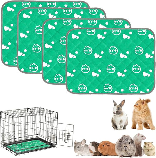 4 Pack Guinea Pig Bedding - Washable Guinea Pig Cage Liners, Waterproof Reusable & Anti Slip Pee Pads Super Absorbent Mats for Small Animals Pet Rabbit Bunny Hamster Rat (Green, 24 x 18 Inch)-PurrikoPets
