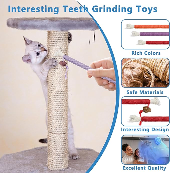 3pcs Safe Cat Rope Toy,Teeth Clean Toy for Cat, Cat Chew Toys for Indoor Cat,Kitten Interactive Toys-PurrikoPets