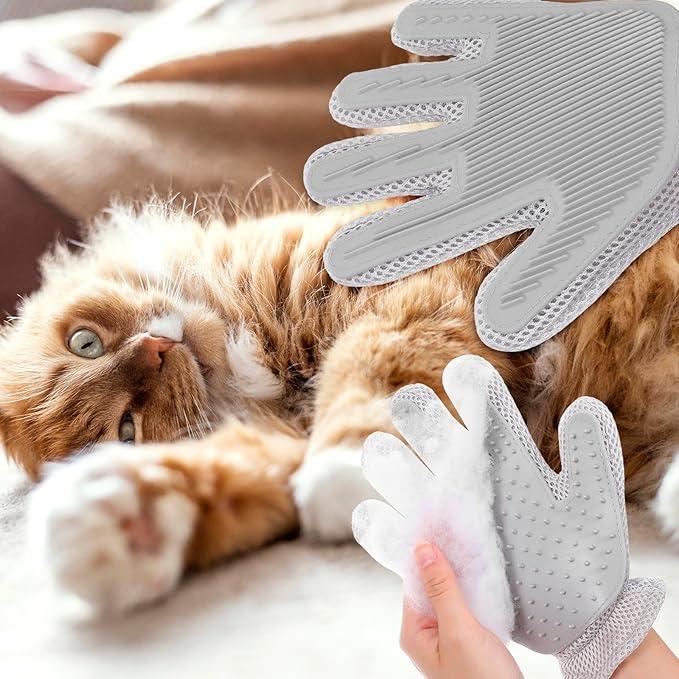 2 in 1 Pet Grooming Glove for Cats & Dogs, Efficient Deshedding Brush Pet Long Short Fur Removal Glove, Gentle Massaging Puppy Kitten Bathing Grooming Brush Tool, Easy Clean Floating Hair Mitt-PurrikoPets