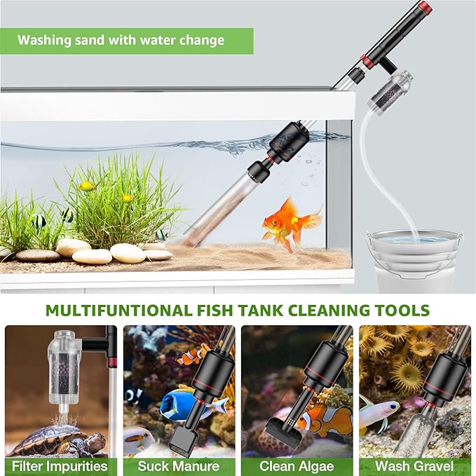 Electric Aquarium Vacuum Gravel Cleaner: 24W Fish Tank Vacuum Gravel Cleaner with Strong Suction for Automatic Water Change Algae Remover Sand Wash Water Shower and Water Circulation, Timed Off-PurrikoPets