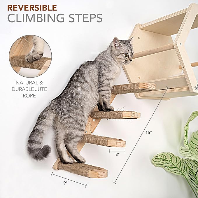 3-Piece Cat Wall Furniture Set - Hammock, Hexagon House, Climbing Steps - Wall Mounted Shelves, Perches, and Beds - Modern Design for Large Cats and Kittens & Spare Hammock Fabric Included-PurrikoPets