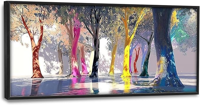 Framed Large Trees Wall Art for Living Room, Oversized Abstract Forest Wall Decor Colorful Nature Canvas Painting Modern Artwork Home Decoration for Living Room Bedroom Dining Room Office 60"x30"-PurrikoPets